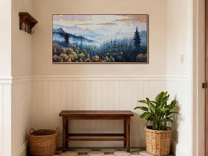 Arjun Forest Landscape Wall Art Canvas Framed, Misty Nature Wall Art for Living Room Painting Scenery Tree Picture Artwork for Bedroom Office Home Wall Decor, Large 40"x20"