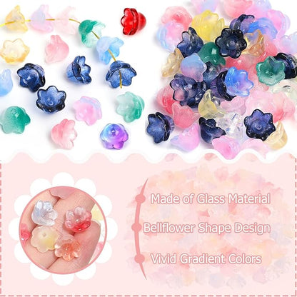 LadayPoa 350pcs Glass Bellflower Beads for Jewelry Making Trumpet Flower Beads Gradient Clear Cute Bead for Bracelets Making Aesthetic Bead Charms for DIY Necklace Decoration-Mixed Colors