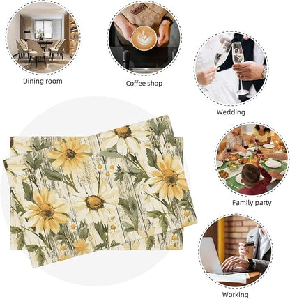 Placemats 4 pcs Daisy Double-Layer Imitation Linen Place Mats Non-Slip Heat-Resistant Tablemats for Home Restaurant Hotel 18×12 Inch