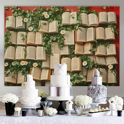 7x5ft Floral Book Backdrop Vintage Bookshelf Backdrop Books Flowers Wall Photography Background Girls Party Decorations Kids Newborn Birthday Baby Shower Photo Studio Props KUBYW006
