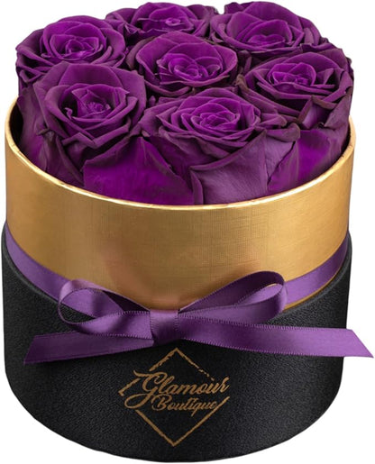 GLAMOUR BOUTIQUE Eternal Preserved Roses in a Box - Flowers Forever, Rose Forever in a Box for Wife, Birthday Gifts for Her, 7 Roses, Purple