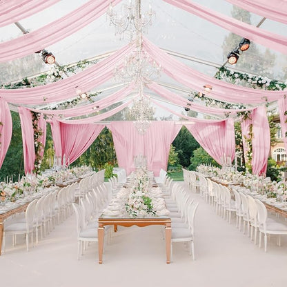 VOK Pink Wedding Arch Draping Fabric Chiffon Fabric, 29in x 18Ft Sheer Chiffon Outdoor Curtain for Wedding Ceremony Birthday Party Decoration (Light Pink,1 Panel)