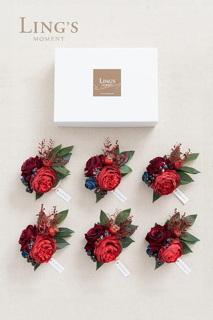 Ling's moment 6pcs Wedding Wrist Corsage Artificial Flowers, Girl/Mother Homecoming Prom Corsages Wristlet Décor, etc. Burgundy and Navy Blue