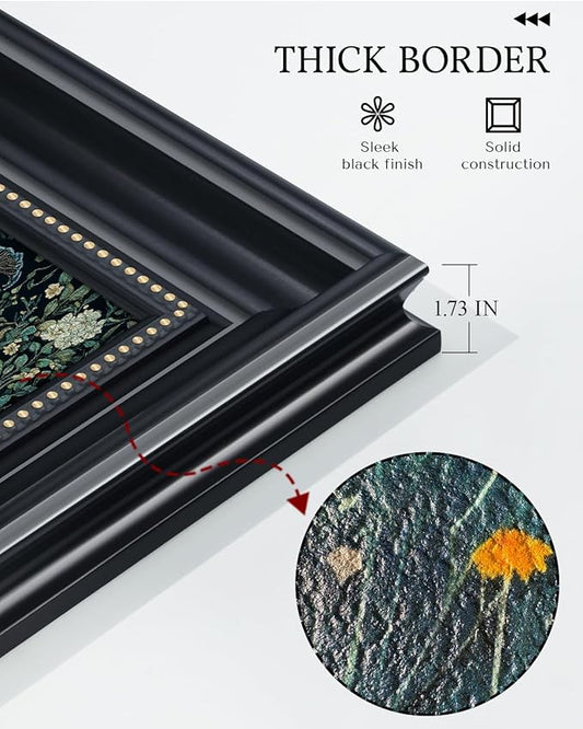 3D Textured Framed Peacock Wall Art 16x16 Vintage Floral Botanical Decor Sandstone Surface, Victorian Antique Bird Painting Black Frame Gold Dot Accents, Classic Peacock Artwork Home Shop Decor