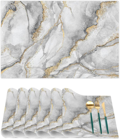 Marble Modern Texture Grey Placemats Set of 4 PVC Vinyl Non Slip Table Mats Waterproof Heat Resistant Place Mats Washable Wipeable Dining Table Mat for Kitchen Party Indoor Outdoor Decorative