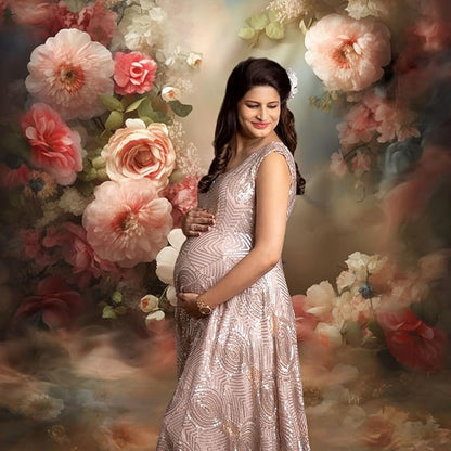Mocsicka Abstract Floral Backdrop for Photography Retro Brown and Pink Spring Watercolor Painting Floral Background Newborn Baby Shower Pregnancy Photos Portrait Decoration Backdrop