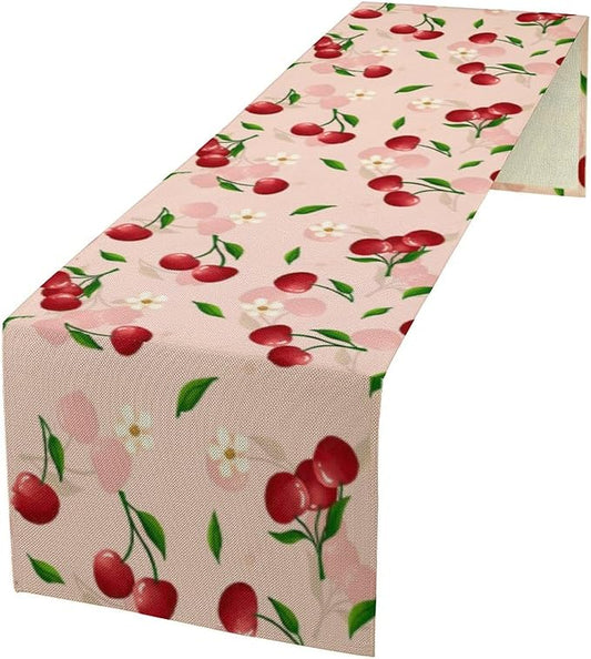 Cherry Table Runner,Spring Summer Fruit Tropical Birthday Party Decorations Dining Room Home Kitchen Table Decor 13 x 108In