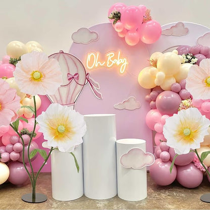 B-COOL Artificial Giant Flowers for Wedding Decoration: 5.58 ft White Champagne Huge Flowers Pink Large Paper Flower Faux Floral for Party Reception Arrangements Background Decor