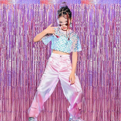 TONIFUL 3Pcs Laser Light Pink Door Streamers,Laser Pink Photo Booth Backdrop Metallic Streamers Pink Foil Fringe Curtains for Birthday,Christmas,New Year,Bachelorette,Grad Party(9.9ft x 6.6ft)