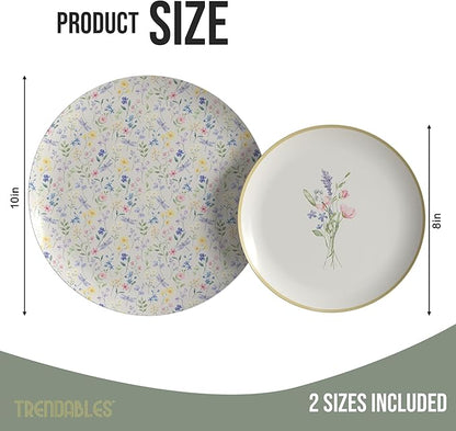 Trendables Heavy Duty Paper Plates Set For 32 Guests - 32 Each Of 8-inch And 10-inch Disposable Plates For Party - Fancy 64 Piece Dinnerware Set For All Occasions | Floral Design, Charm