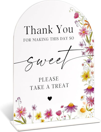 Please Take A Treat Dessert Table Sign, Wild Flower Arch Acrylic Wedding Signs for Reception, Floral Bridal Shower Engagement Party Decor for Baby In Bloom Baby Shower Decorations