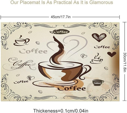 Coffee Kitchen Placemats Vintage Rustic Coffee Theme Latte Tea Cup Cappuccino Placemats Table Kitchen Dining Party 12x18 Inch Set of 4