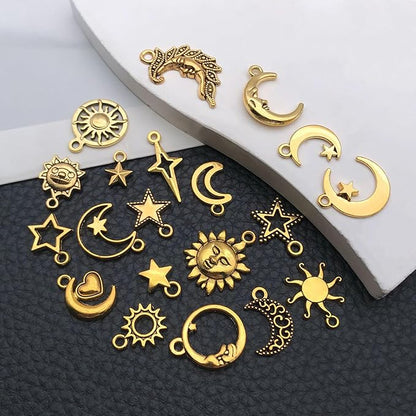 WOCRAFT 60pcs Antique Gold Sun Moon Star Charms Bracelet Charms for Jewelry Making Sets DIY Necklace Bracelet Keychain Crafting Charms Kit Craft Supplies (SN834)
