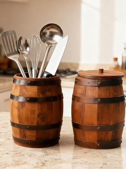 Wood Wine Barrel Vase 6" x 5" – Mini Barrel Rustic Wooden Flower Vase Planter for Wedding Reception, Party Table Decoration,Home Indoor Outdoor Garden, Kitchen,Planting (1)