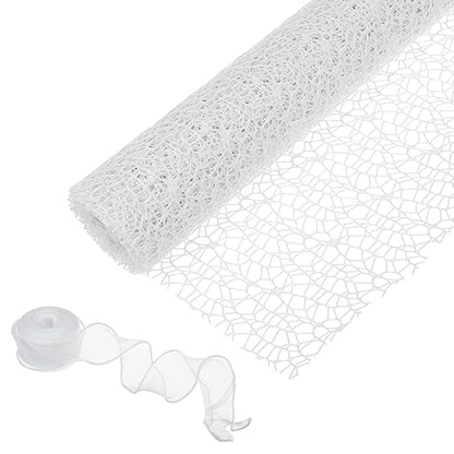 PATIKIL Flower Wrapping Mesh Paper, 15ft Floral Bouquet Craft Packaging Hollow Net Yarn with Ribbon for Flowers Gift Packaging, White