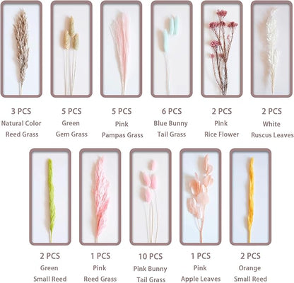 Pastel Dream Dried Flower Bouquet (No Vase) | 17'' Mini Floral Arrangement with Pink Pampas, Bunny Tail, Reed Grass & More Natural Dried Flowers – Home Wedding Decor Centerpiece