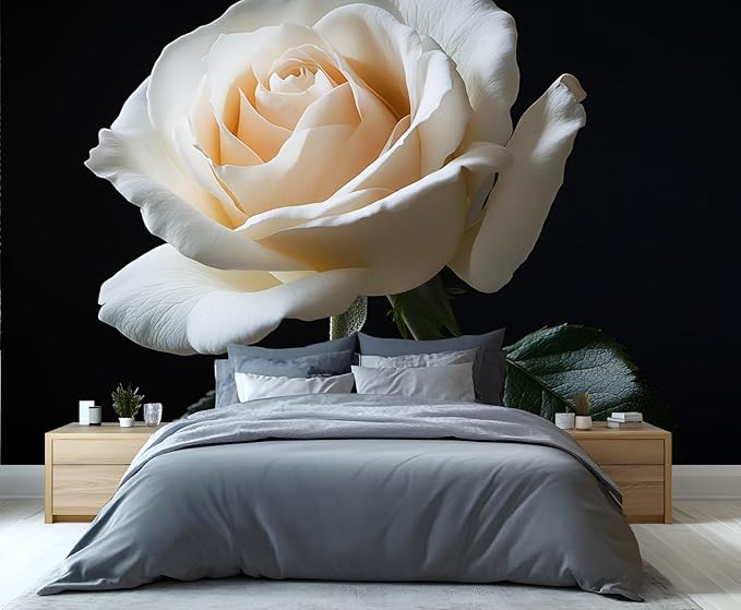 White Rose Wall Mural, Romantic White Rose 3D Wall Murals, Simple Elegant Flowers Wallpaper Mural, for Living Room Bedroom Large Wallpaper Indoor Decor 169.3" W x118.2 H