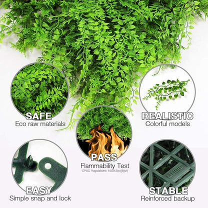 ULAND Artificial Hedges Panels, Topiary Fence Screening, Faux Greenery Grass Backdrop, Outdoor Privacy Wall Garden Fence Decoration, Pack of 12pcs 20"x20"