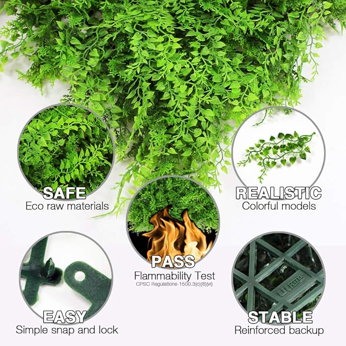 ULAND Artificial Hedges Panels, Topiary Fence Screening, Faux Greenery Grass Backdrop, Outdoor Privacy Wall Garden Fence Decoration, Pack of 6pcs 20"x20"