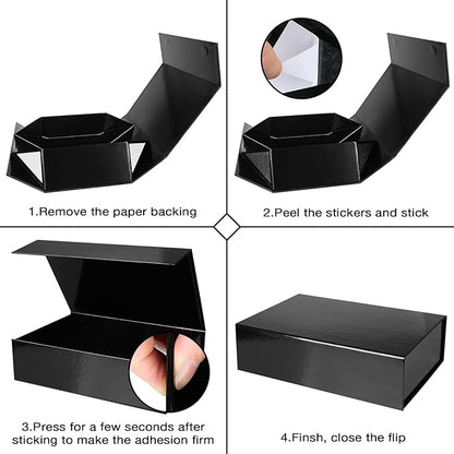 Aimyoo 5 Pack Black Magnetic Gift Boxes with Lids 10.5x7x3 in, Medium Bridesmaid Groomsman Proposal Box, Rectangle Collapsible Box for Present Graduation Birthday Wedding Storage, 1 Count (Pack of 5)