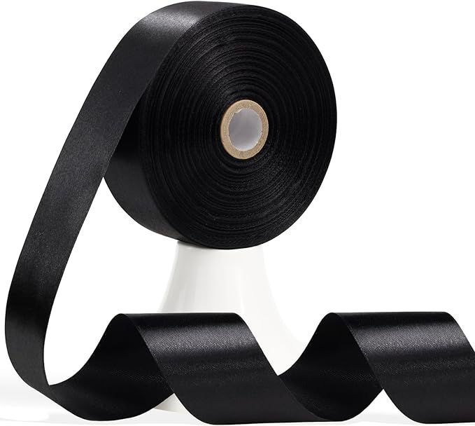 60 Yards Black Satin Ribbon 1-1/2 Inch, Solid Polyester Fabric Ribbon for Gift Wrapping, Crafts, Flower Bouquet, Wedding, Baby Shower, Festival, Christmas, Halloween