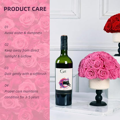 Luxury Preserved Flowers Blooms with Ceramic Base, Mushroom Shape Forever Eternal Natural Rose Gift Box for Home Table Decoration, Girlfriend Wife family Valentines Mothers Day Birthday (Pink)