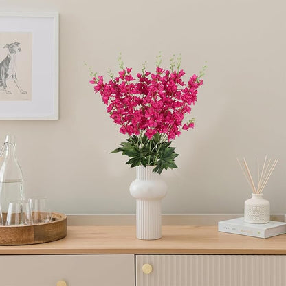 8PCS Artificial Delphinium Flowers 33.5'' Rose Red Silk Flowers Faux Delphinium Long Stem Hyacinth Artificial Flowers for Tall Vase Home Wedding Table Decor(Rose Red)