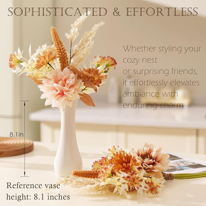 Fake Flower Bouquet, Faux Flower Arrangement for Decorating Kitchens, Bedrooms, Bathrooms, Realistic Artificial Flowers Made of Silk & Plastic, Floral Decoration with Dahlia & Small Blossoms