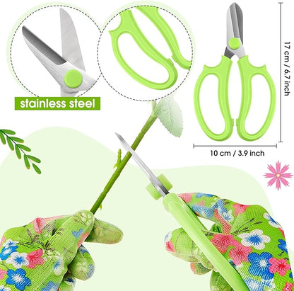 Lasnten 14 Pcs Rose Stripper Thorn Remover Tool Garden Pruning Shears Scissors Kit Leaf Stripping Tool Floral Gloves and Floral Tape Flower Stripper Kit Gift for Wedding Outdoor Gardening (Green)