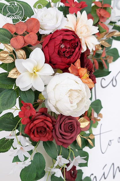 Pack of 2 Wedding Arch, Artificial Flowers, Wedding Decor，Flower Garland Be Suited to Banquet, Party, Reception Entrance Welcome Sign and Background Decoration(White red)