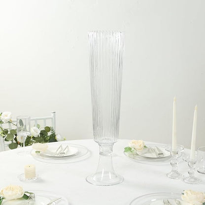 Efavormart 4 Pack Clear Ribbed Glass Trumpet Vases, Heavy Duty Flower Vases for Weddings and Centerpieces - 26"
