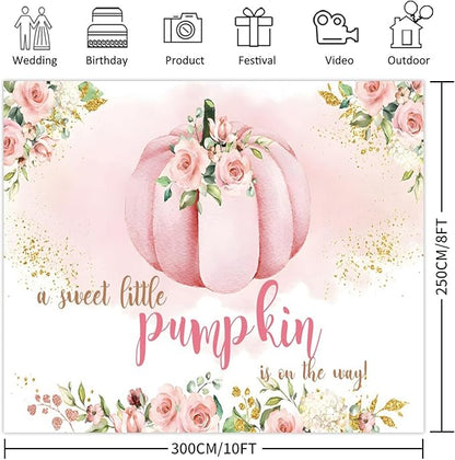 Pumpkin 1st Birthday Backdrop, Blush Pink Floral Pumpkin First Birthday Background, Girl First Birthday Party Cake Table Decoration Banner Photo Booth Props (10x8ft)