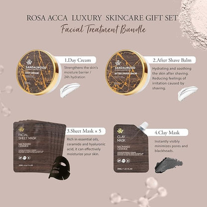 Sandalwood Beard Grooming Set For Men, 21 Pcs Facial Skin Care Set, Spa & Self-Care Gift, Bath and Body Gift Set, Bath Bomb, Bear Oil, Face Serum, Birthday, Christmas, Valentines, Father Day, Husband