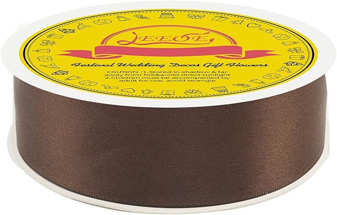 Double Face Brown Satin Ribbon 1-1/2 inch X50 Yards Polyester Brown Ribbon for Gift Wrapping Very Suitable for Weddings Party Invitation Decorations and More