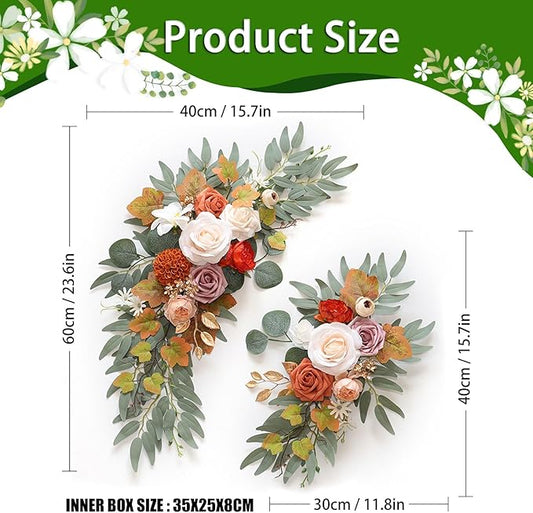 Champagne Orange Wedding Arch Flowers, Faux Flower Swag Set of 2, Orange Floral Swag for Wedding Arch Welcome Signs, Reception Ceremony Signs Decor
