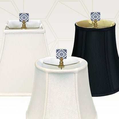 Royal Designs, Inc. Blue & White Porcelain Square Design Finial for Lamp Shade, Polished Brass