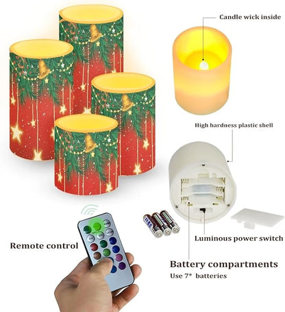 Set of 4 Flameless LED Candles with Battery Powered Pillar Candles Tealights with Remote Timer Color Changing Christmas Bulb Lights Red