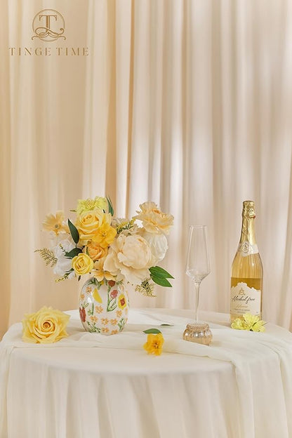 TINGE TIME Artificial Flowers Combo Mix Silk Flowers Yellow Roses w/stem for DIY Wedding Bridal Bouquets Baby Shower Floral Arrangement Table Centerpieces Home Decorations (Yellow & Champange)