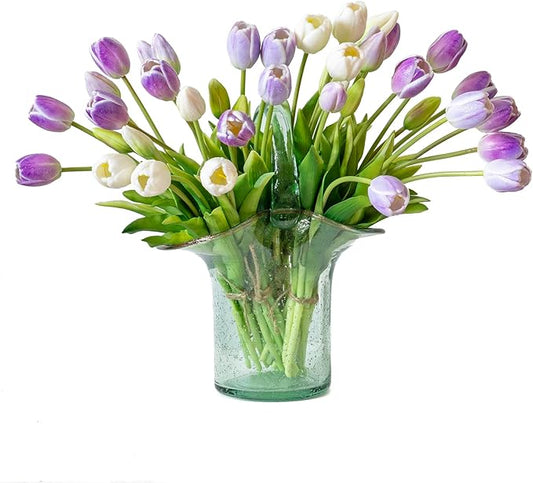40pcs Artificial Tulips Flowers, Real Touch Latex Bouquet, Fake Tulips for Office Wedding Party Home Kitchen Garden Decoration-B Amethyst Suit