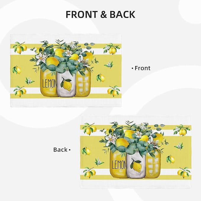 Lemon Kitchen Table Placemats Set of 6 Retro Country Floral Plant Print Placemat Indoor Outdoor Party Home Desktop Dining Room Decor 12x18 Inch
