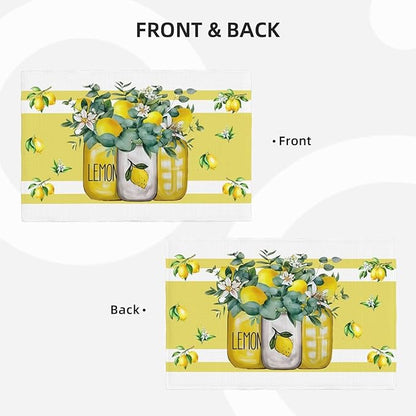 Lemon Kitchen Table Placemats Set of 6 Retro Country Floral Plant Print Placemat Indoor Outdoor Party Home Desktop Dining Room Decor 12x18 Inch