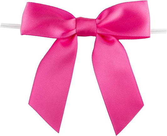 7Rainbows 30pcs Boutique 3.5" Hot Pink Satin Ribbon Twist Tie Bows for Tying Up Packages Gift Wrapping
