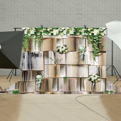 10x10ft Books Backdrop for Photography Flower Garlend Book Pages Wedding Party Backdrop Kids Birthday Party Banner Baby Shower Photoshoot Booth Props KUBDJ737