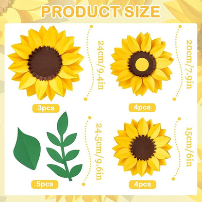 11PCS Paper Flowers Decorations for Wall,Spring Artificial Sunflowers Bulletin Board Decoration 3D Paper Flowers Hanging for Party Wedding Baby Shower Tea Party Backdrop Decor