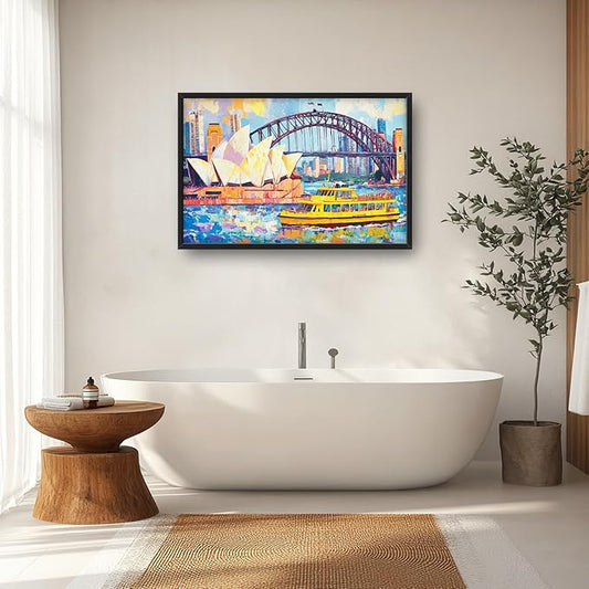 Extra Large Sydney Opera House Framed Wall Art for Living Room,Oversized Abstract Harbour Bridge Cityscape Pictures Wall Decor,Canvas Print Painting Modern Artwork Bedroom Office Bathroom 36L x 24W