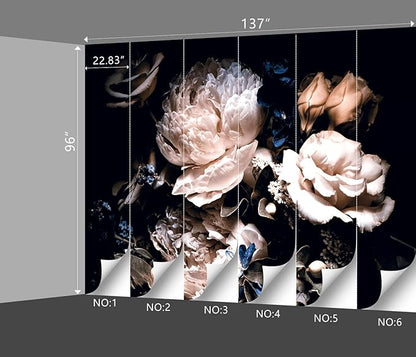 Black Peony Floral Wallpaper Bedroom Pink Botanical Flowers Leaf murals Living Room tv Background Large Wall Mural Aesthetic Room Decor - 137"x96" Not Peel and Stick