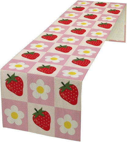 Strawberry Table Runner, Spring Summer Fruit Birthday Party Decorations Dining Room Home Kitchen Table Decor 13 x 70Inch