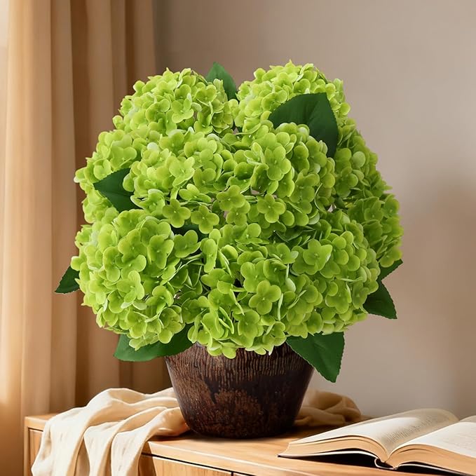 A Bunch 21in, Real Touch Hydrangea Artificial Flowers, with 10pcs Flower Head 20pcs Leaves, Faux Hydrangea Flowers for Home Office Decor Wedding Party Arrangements (2, Green)