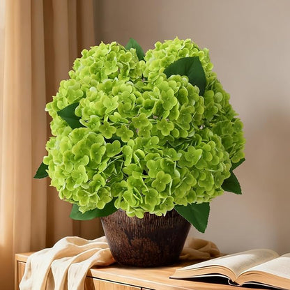 A Bunch 21in, Real Touch Hydrangea Artificial Flowers, with 10pcs Flower Head 20pcs Leaves, Faux Hydrangea Flowers for Home Office Decor Wedding Party Arrangements (2, Green)