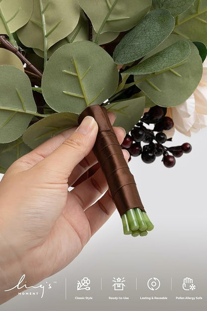 Ling's moment Bridesmaid Bouquet Set of 6, Bridal Bouquets for Bridesmaids, 7 Inch Wedding Bouquets for Bridesmaids, Wedding, Ceremony, Anniversary, etc.